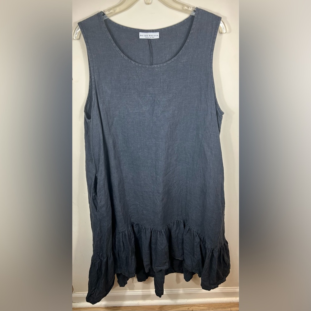 Bryn WALKER‎ Angelita Dress Women’s M Lagenlook Linen Wide Ruffle A-Line USA